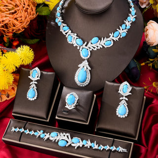 GODKI Famous Brand Turquoise Nigerian Dubai Jewelry Sets For Women CZ Zircon Wedding Bridal Necklace Dance Party