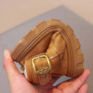 PU Leather Plush Boots For Children 2025 Vintage Teenager Kid's Snow Boots Thick Warm Faux Fur Cotton Shoes Casual Warm Boots