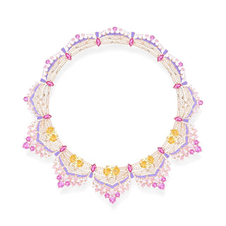 Designer Luxury Party Necklace Earrings Women Lady Inlay AAA Pink Yellow Cubic Zircon Enamel Tassels Pendant Jewelry Sets