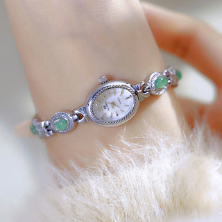 Luxury Women’s Jade Bracelet Golden Quartz Watch