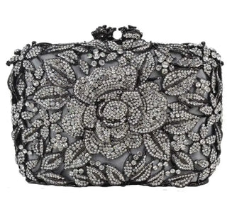 Luxury Designer Rhinestone Flower Clutch Purse