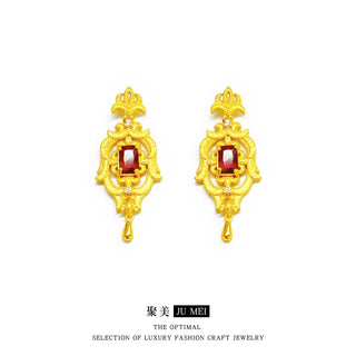Luxurious Real Gold Garnet Earrings