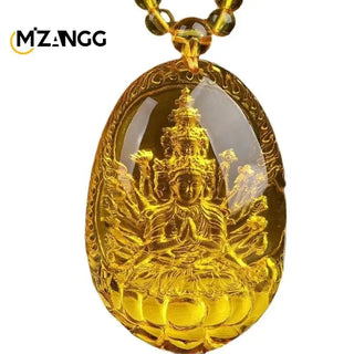 Golden Amber Avalokitesvara Bodhisattva Zodiac Pendant Necklace