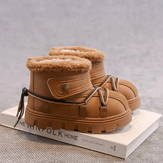 Faux Fur Winter Boots For Children PU Leather Teenager Kid's Snow Boots Thick Warm Boy's Girl's Plush Boots Cotton Warm Boots