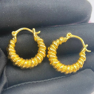 24K Gold Twisted Hoop Earrings for Women