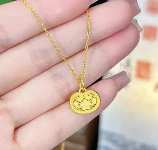 24K Pure Gold Floral Coin Pendant Necklace