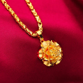 24K Gold 3D Floral Pendant Necklace for Women