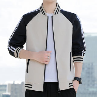 New autumn jacket for young men baseball collar two-bar jacket