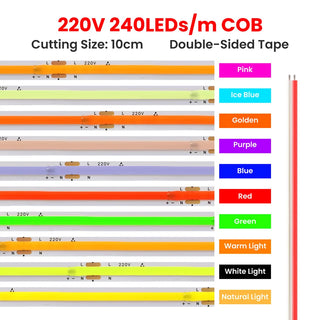 Led Strip COB 220V High Brightness 5m 10m 20m 50m Flexible Light Tape with IC Rectifier 230V 240V AC 240LED/m Linear Lighting