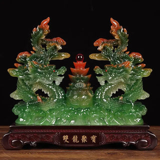 Fengshui Zhaocai Double Dragon Treasure Pot Brings Wealth Green Dragon Decoration Living Room Office Decoration