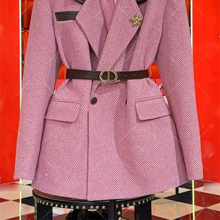 Autumn New Fashion Patchwork Blazer Coats Women Long Sleeve Double-Breasted Wool Suit Jacket Elegant Office Lady Chaquetas 089P