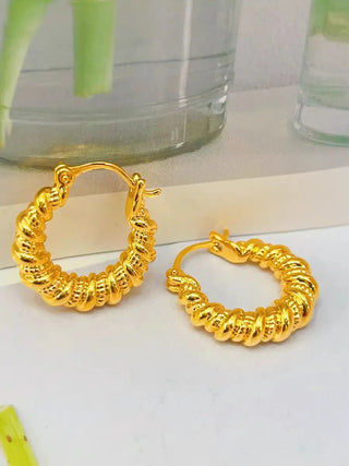 24K Gold Twisted Hoop Earrings for Women