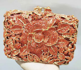 Luxury Designer Rhinestone Flower Clutch Purse