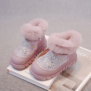 Faux Fur Winter Boots For Girls Trend Fashion Glitter Kid's Snow Boots Thick Warm Plush Warm Children's Cotton Shoes Velvet Shoe