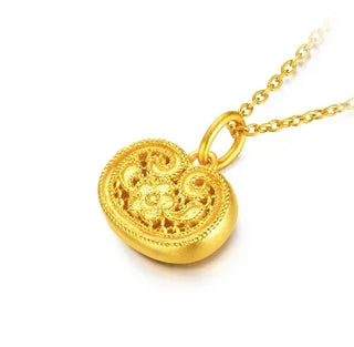 24K Pure Gold Floral Coin Pendant Necklace