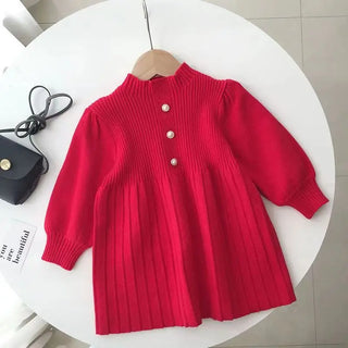 Girls Bubble Sleeve Woolen Dress