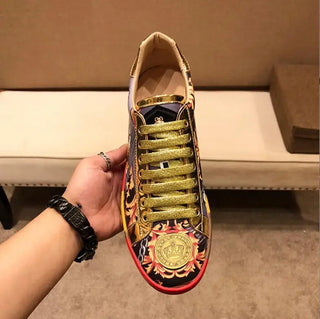 New gold high-end printed men's shoes leather breathable men's board shoes fashion casual shoes