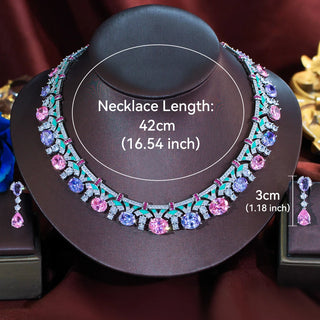 ThreeGraces Delicate Shiny Pink Purple Zirconia Green Enamel Luxury Bridal Wedding Prom Jewelry Set for Women Accessories T1070