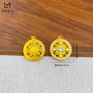 24K Gold Round Flower Pendant Necklace for Women