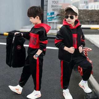 Boys Double-sided Velvet Sets Children Fashion Hooded Suit Kids Autumn Winter Jackets+Pants 2Pcs Outfits Teenager Casual Clothes