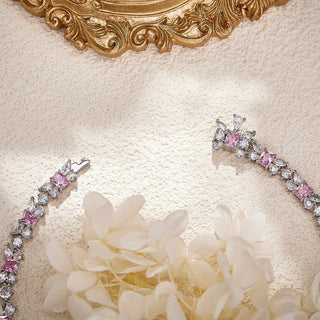 EYER Luxurious Fashion Fine Jewelry Sets For Women Lady Inlay AAA Cubic Zirconia Sweet Pink Color Water Drop Necklace Earrings