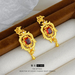 Luxurious Real Gold Garnet Earrings