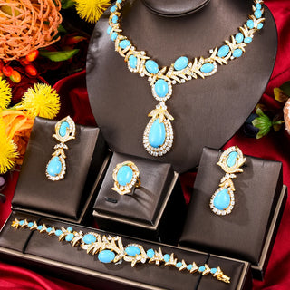 GODKI Famous Brand Turquoise Nigerian Dubai Jewelry Sets For Women CZ Zircon Wedding Bridal Necklace Dance Party