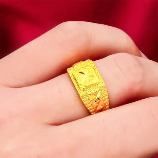 24K Gold Starry Square Men’s Wedding Ring