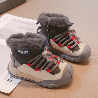 PU Leather Children's Snow Boots 2025 Trend Fashion Kid's Plush Boots Winter Faux Fur Teenager Boy's Gril's Warm Cotton Shoes