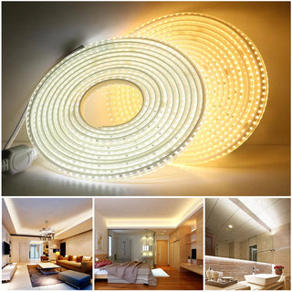 LED Strip Light 120xSMD2835/m EU Plug In AC220V 8W/m Waterproof High Brightness Flexible Home Ceiling Kitchen Garden Tape Lamp