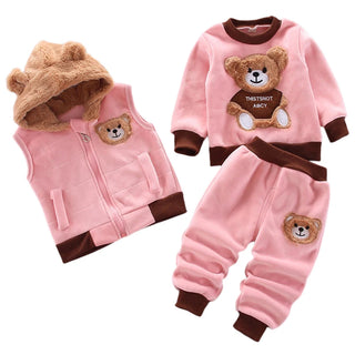 3PCS Winter Autumn Toddler Baby Boys Girls Clothes Baby Sweaters Coat +Pants +Hooded Vest Outfit Set Infant Warm Clothing Suits
