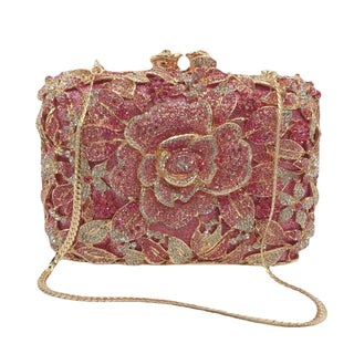Luxury Designer Rhinestone Flower Clutch Purse