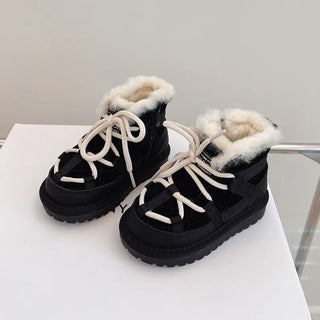 2025 New Winter Children Snow Boots Genuine Leather Warm Plush Toddler Boys Shoes Non-slip Fashion Baby Girls Boots 1-6 Years