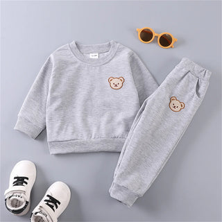 Long sleeved Bear Embroidered Hoodie Set