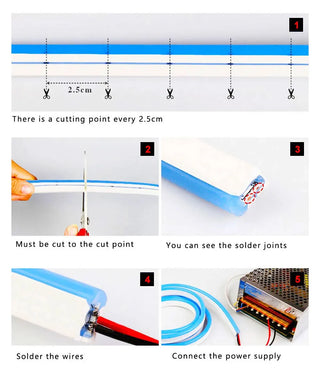 LED Neon Strip Light 6x12mm Flexible Rope Silicone Tube SMD 2835 Waterproof With 2Pin Wire 120LEDs/m For DIY Sign Home Decor