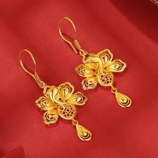 24K Gold Open Peacock Feather Earrings for Women