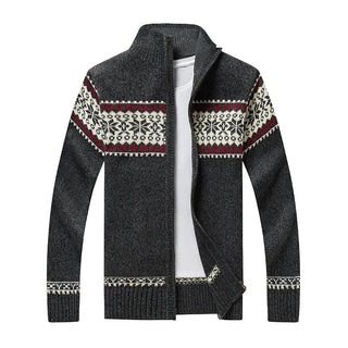 Autumn Winter Sweaters Men's full Zipper Jacquard Slim Fit cardigan Stand Neck sweatercoat Trendy Casual Knitted clothing 5XL