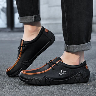 New 2025 Fashion Handmade Leather Casual Men Shoes Design Sneakers Man Loafers Breathable Low Top Flat Shoes Driving Plus Size48