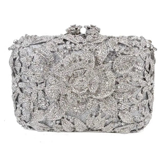 Luxury Designer Rhinestone Flower Clutch Purse