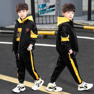 Boys Double-sided Velvet Sets Children Fashion Hooded Suit Kids Autumn Winter Jackets+Pants 2Pcs Outfits Teenager Casual Clothes