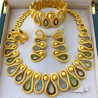 GODKI New Trendy 4PCS Multi Zircon Luxury African Jewelry Set For Women Wedding Party Zircon Crystal Dubai Bridal Necklace Gift