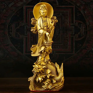 Copper Dragon Guanyin Ornaments Stand Bodhisattva Home Living Room Buddha Statue
