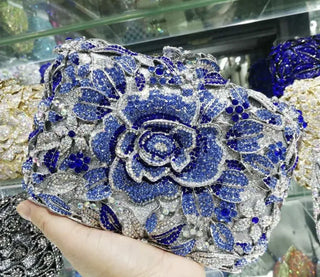 Luxury Designer Rhinestone Flower Clutch Purse
