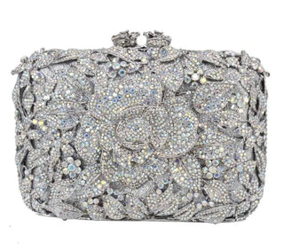 Luxury Designer Rhinestone Flower Clutch Purse