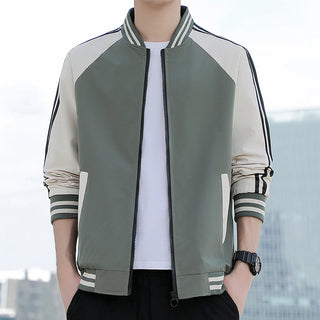 New autumn jacket for young men baseball collar two-bar jacket