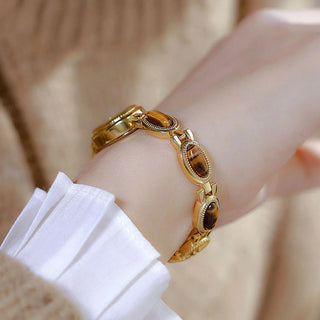 Luxury Golden Vintage Watch Women Elegant Amber Jewelry Quartz Wristwatch New In Women's Watches Fashion Bracelet Gold Watch