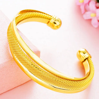 Luxury Pure Gold Mesh Open Bracelet