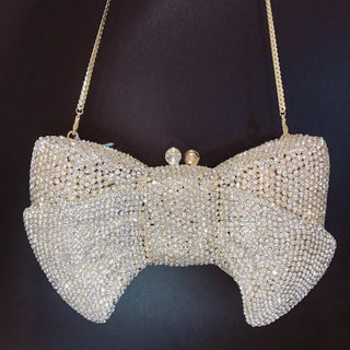 Luxury Designer Stone Bow Clutch Purse