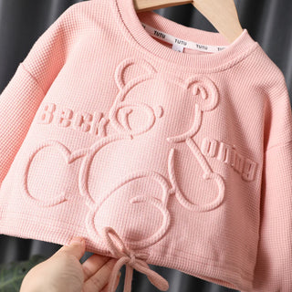 Girls Cartoon Embossed Drawstring Sweatshirt