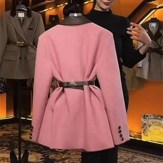 Autumn New Fashion Patchwork Blazer Coats Women Long Sleeve Double-Breasted Wool Suit Jacket Elegant Office Lady Chaquetas 089P